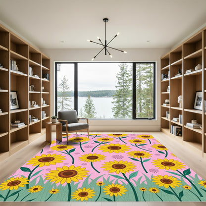 Sunny Yellow Sunflower Field Rug