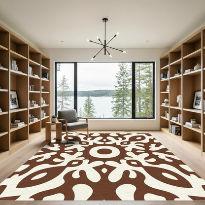 Warm Brown Ivory Organic Medallion Rug