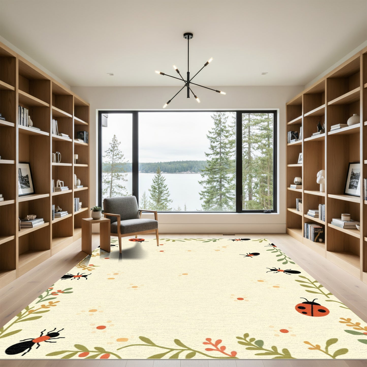 Whimsical Ladybugs Ants Botanical Border Rug