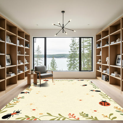 Whimsical Ladybugs Ants Botanical Border Rug