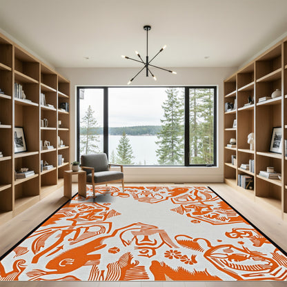 Orange Abstract Figures Folk Art Rug