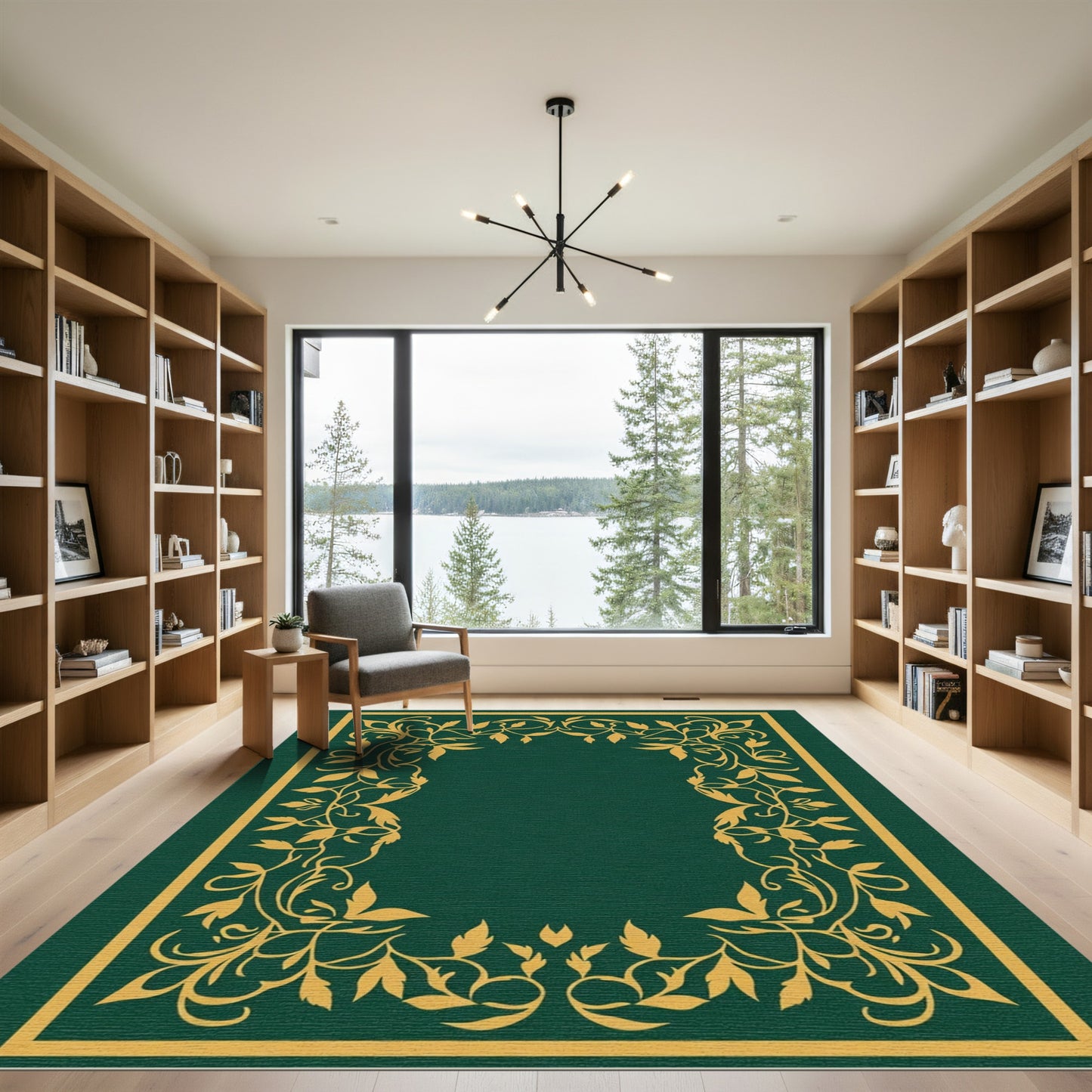 Rich Emerald Golden Vine Border Rug