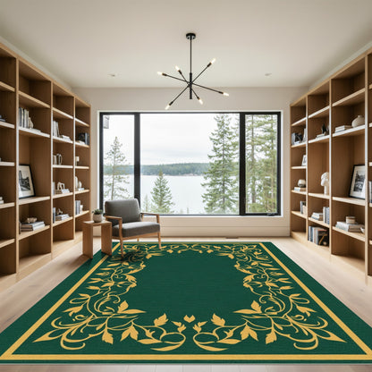 Rich Emerald Golden Vine Border Rug
