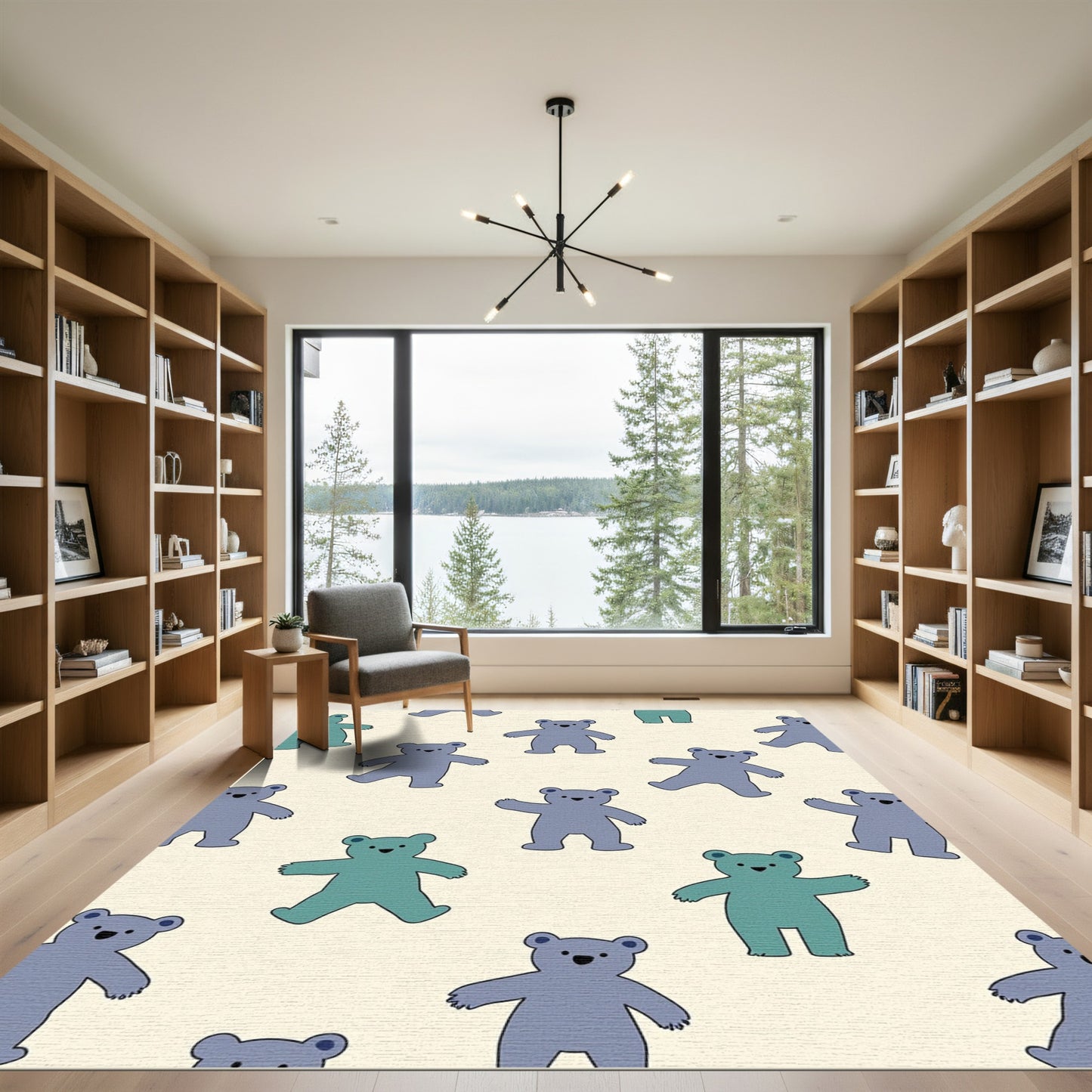 Whimsical Blue Teal Teddy Bear Repeat Rug