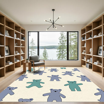 Whimsical Blue Teal Teddy Bear Repeat Rug