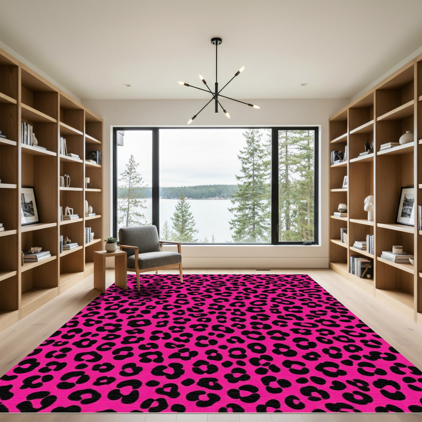 Hot Pink Black Leopard Spots Rug