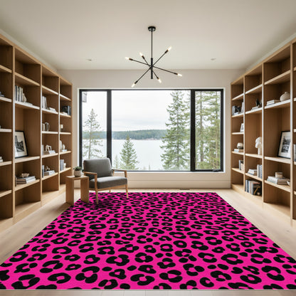 Hot Pink Black Leopard Spots Rug