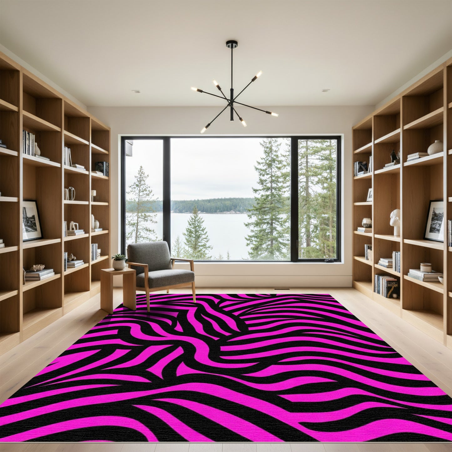 Bold Pink Black Wavy Stripes Rug