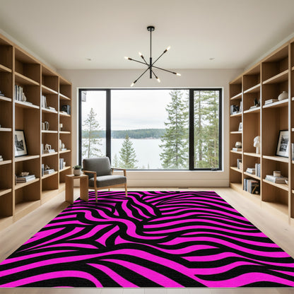 Bold Pink Black Wavy Stripes Rug
