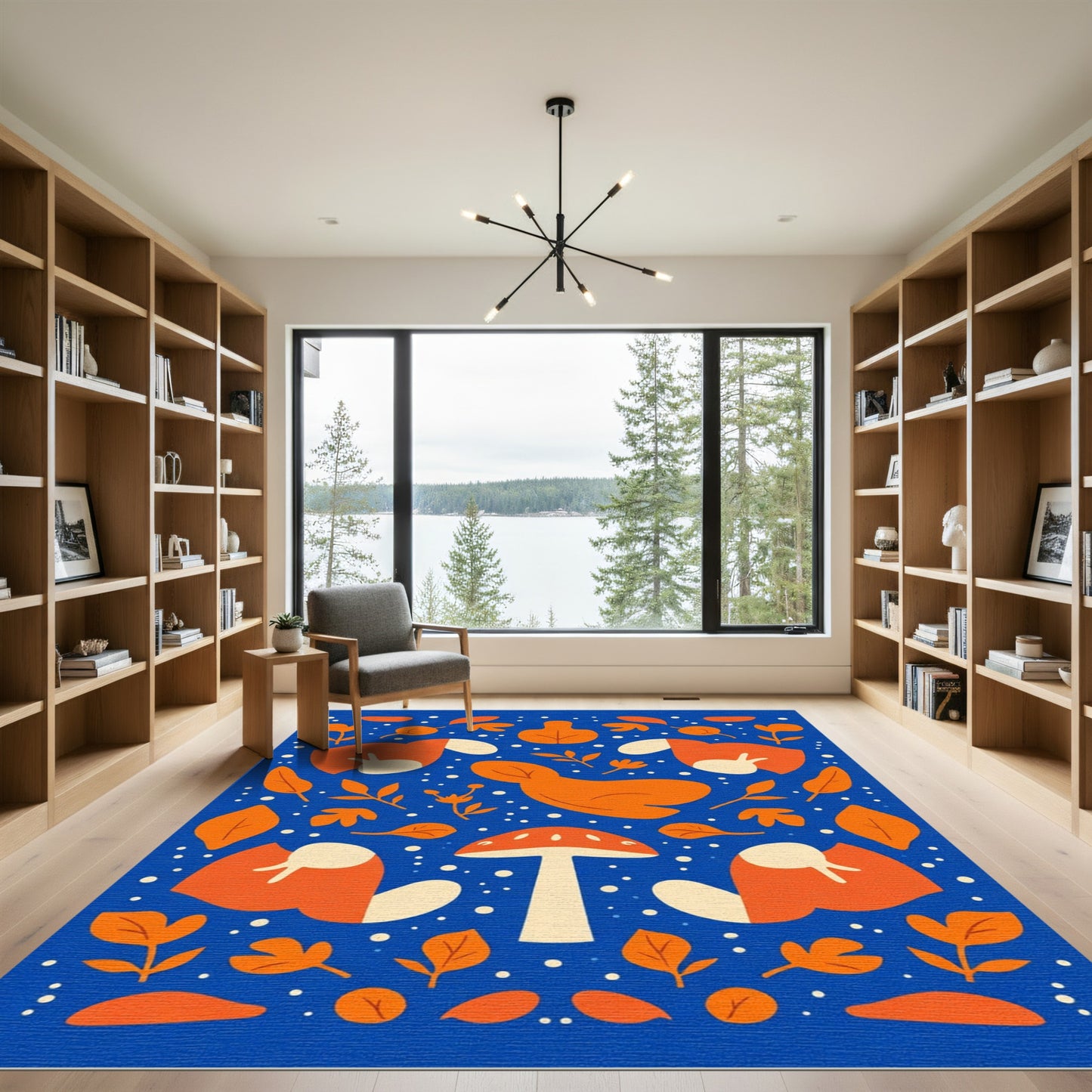 Whimsical Woodland Mushroom Orange Pattern Rug