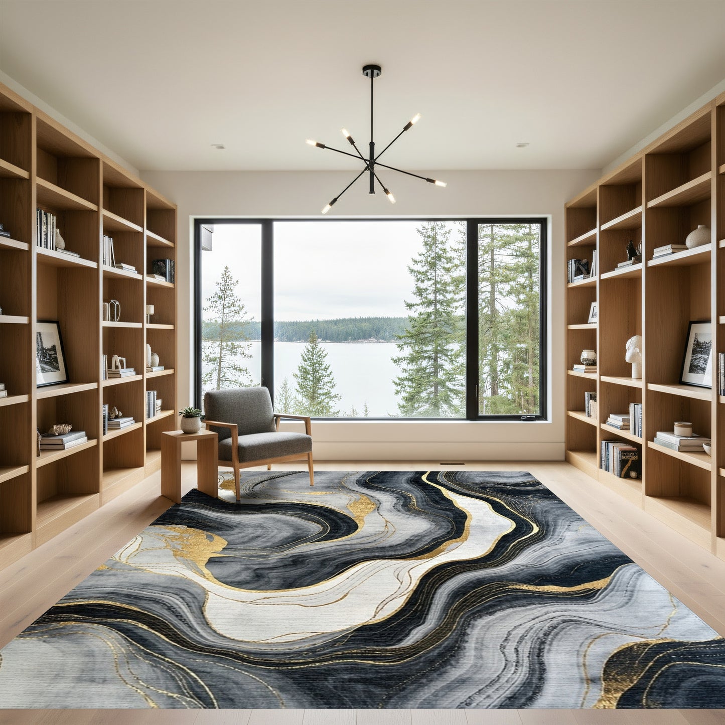 Gray Black Gold Vein Marble Rug