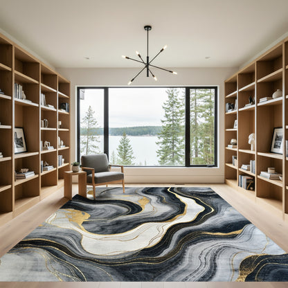 Gray Black Gold Vein Marble Rug