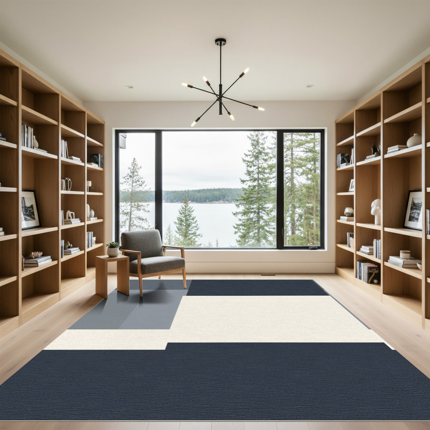 Modern Geometric Blocks Navy Ivory Rug