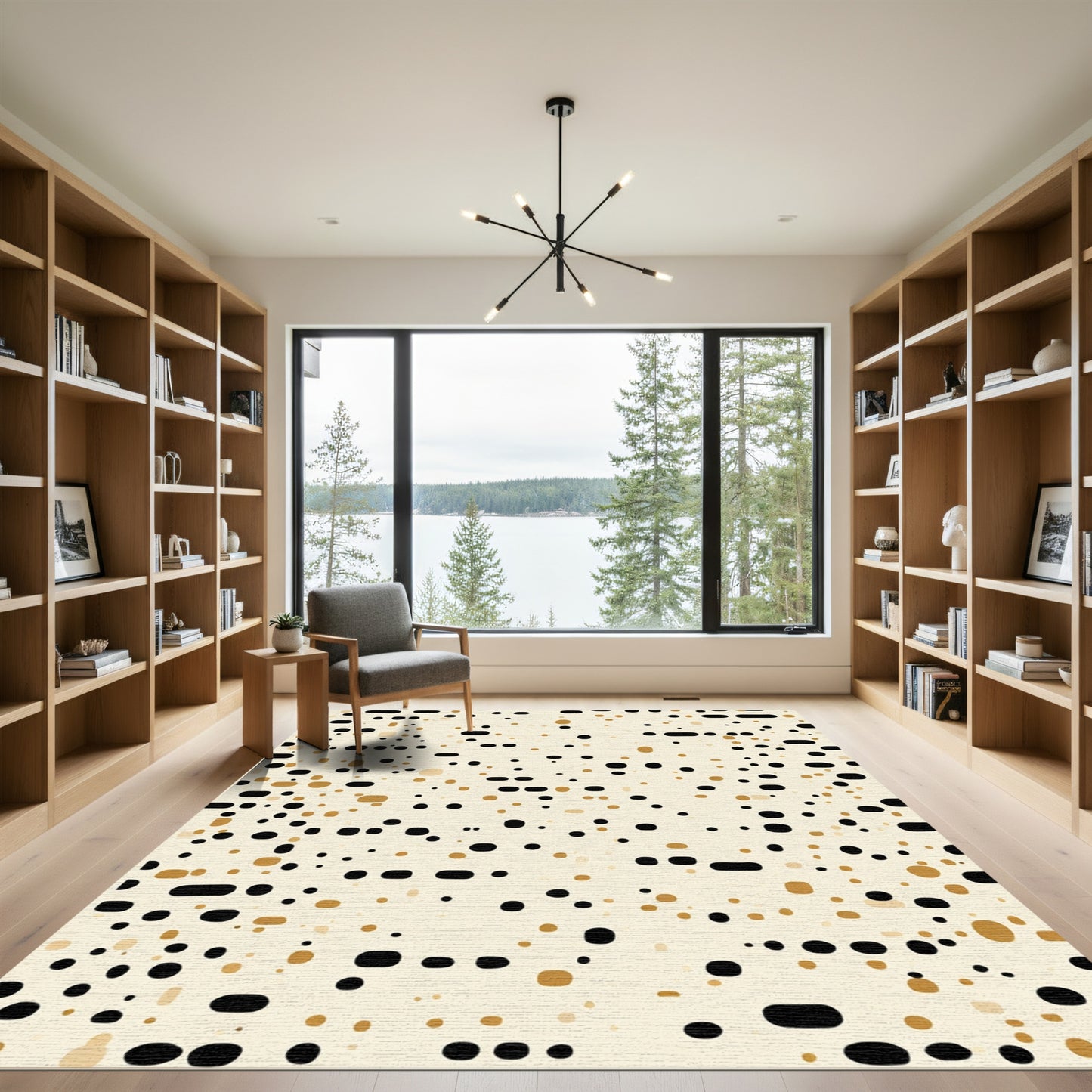 Modern Cream Black Gold Dots Rug