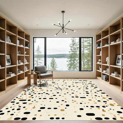 Modern Cream Black Gold Dots Rug