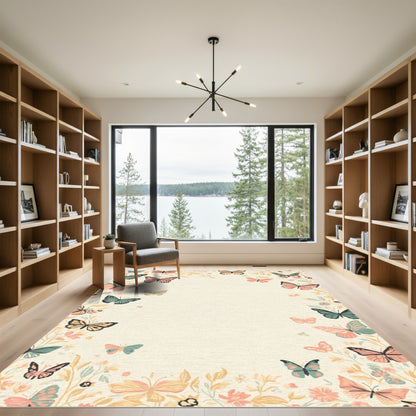 Whimsical Pastel Butterfly Meadow Rug