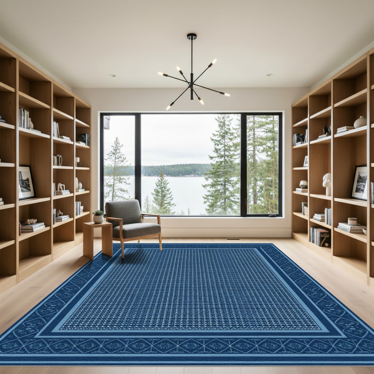 Deep Blue Traditional Geometric Lattice Rug