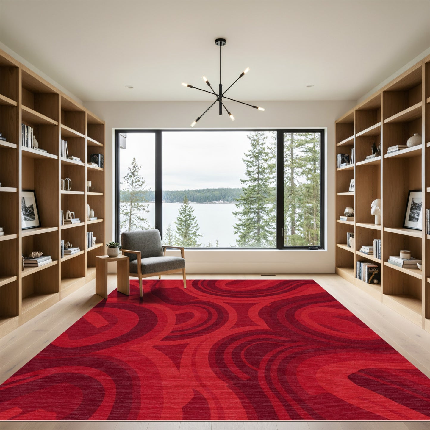 Crimson Swirl Abstract Rug