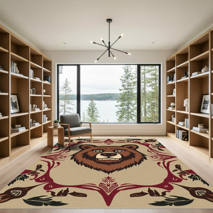 Brown Bear Woodland Folk Art Rug
