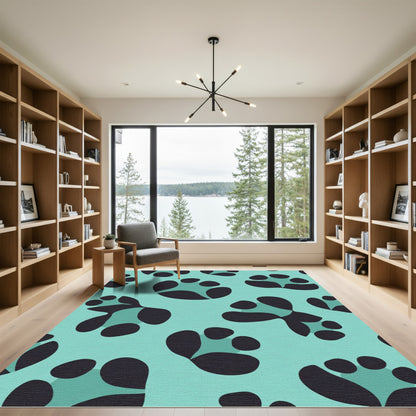 Teal Black Abstract Paw Print Rug