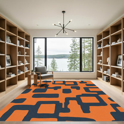 Bold Orange Geometric Interlocking Forms Rug