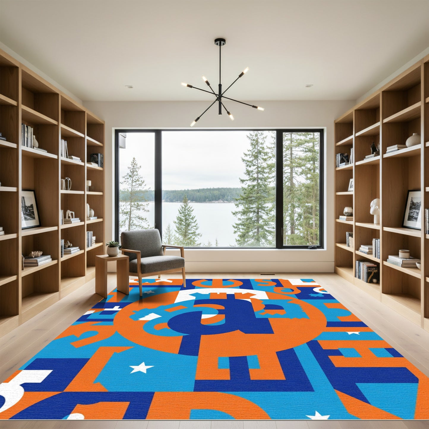 Modern Blue Orange Abstract Geometric Rug