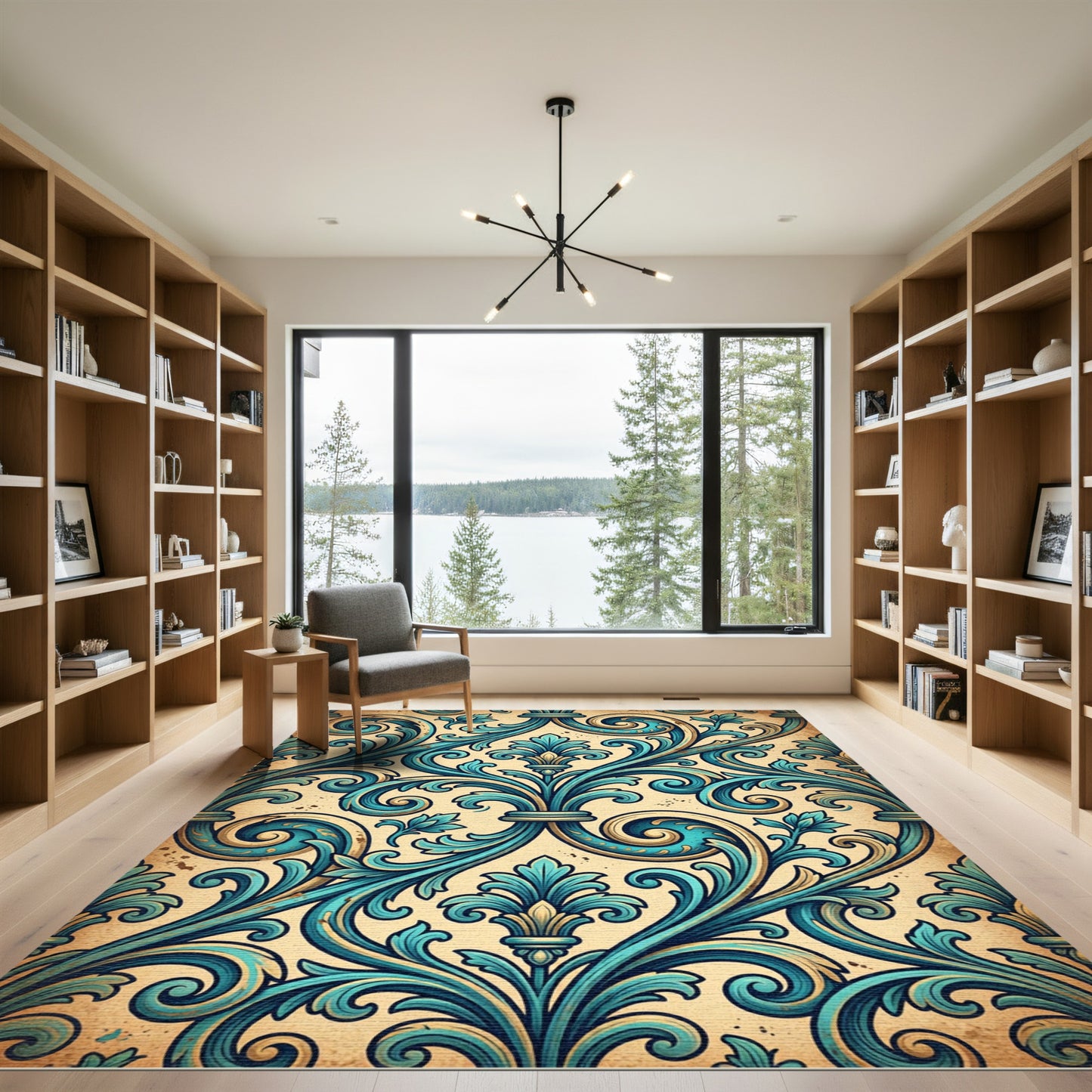 Aqua Gold Vintage Scrollwork Accents Rug