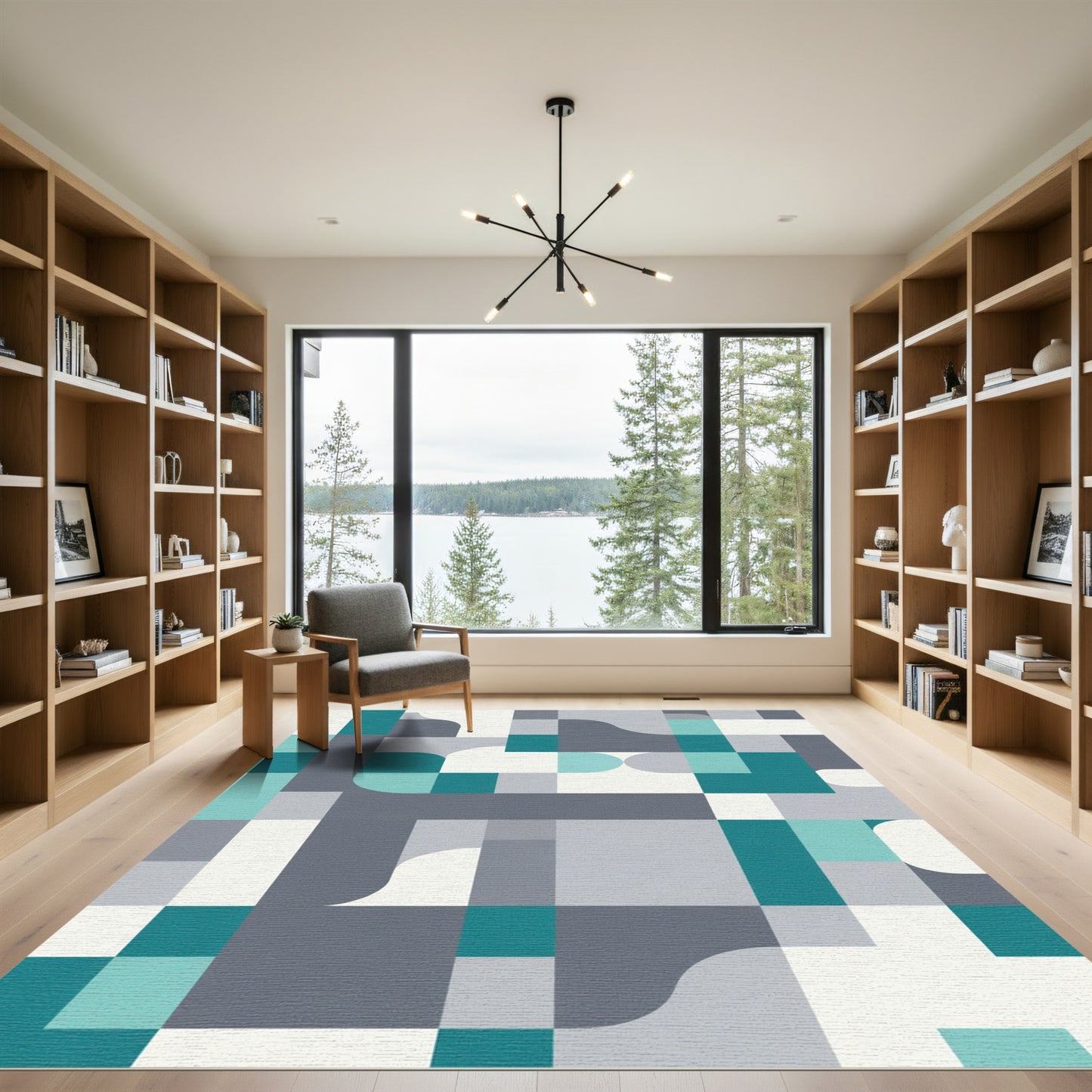 Geometric Teal Gray Abstract Shapes Rug