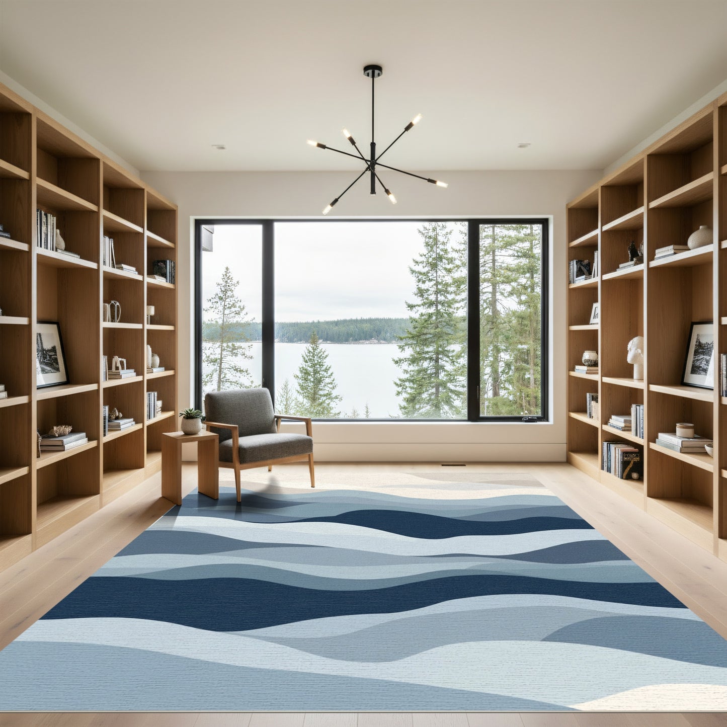 Serene Blue Layered Landscape Rug