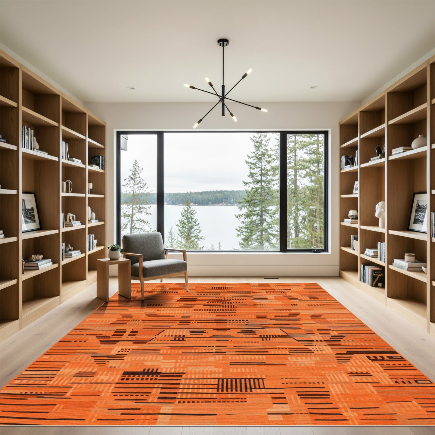 Abstract Orange Stripe Interruption Rug