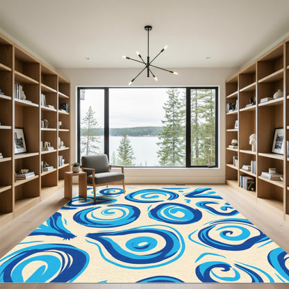 Cerulean Swirl Abstract Brushstrokes Rug