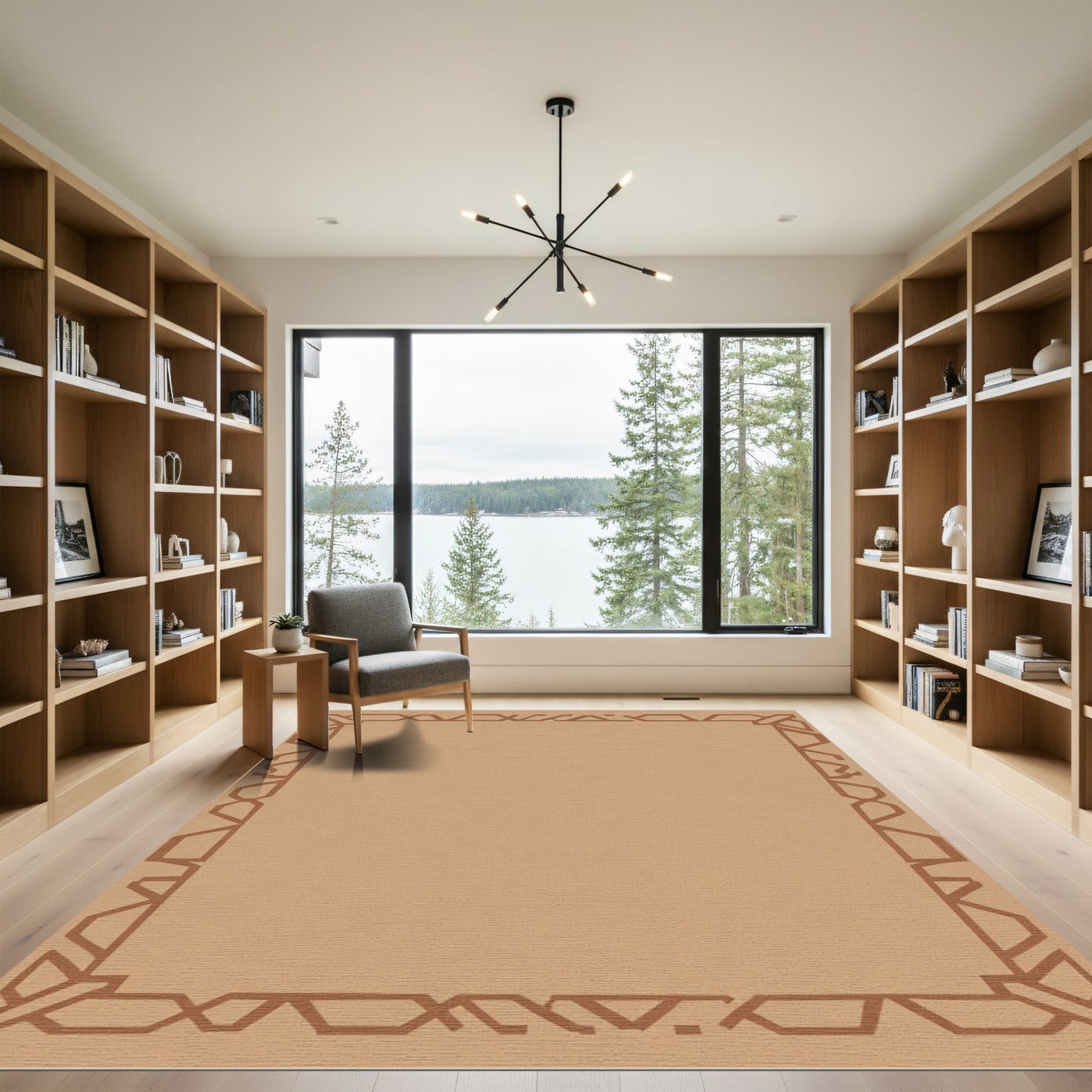 Geometric Brown Border Graphic Rug
