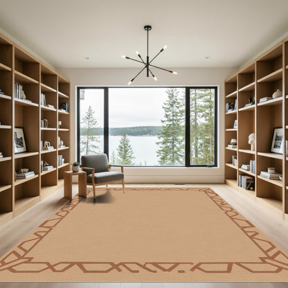 Geometric Brown Border Graphic Rug