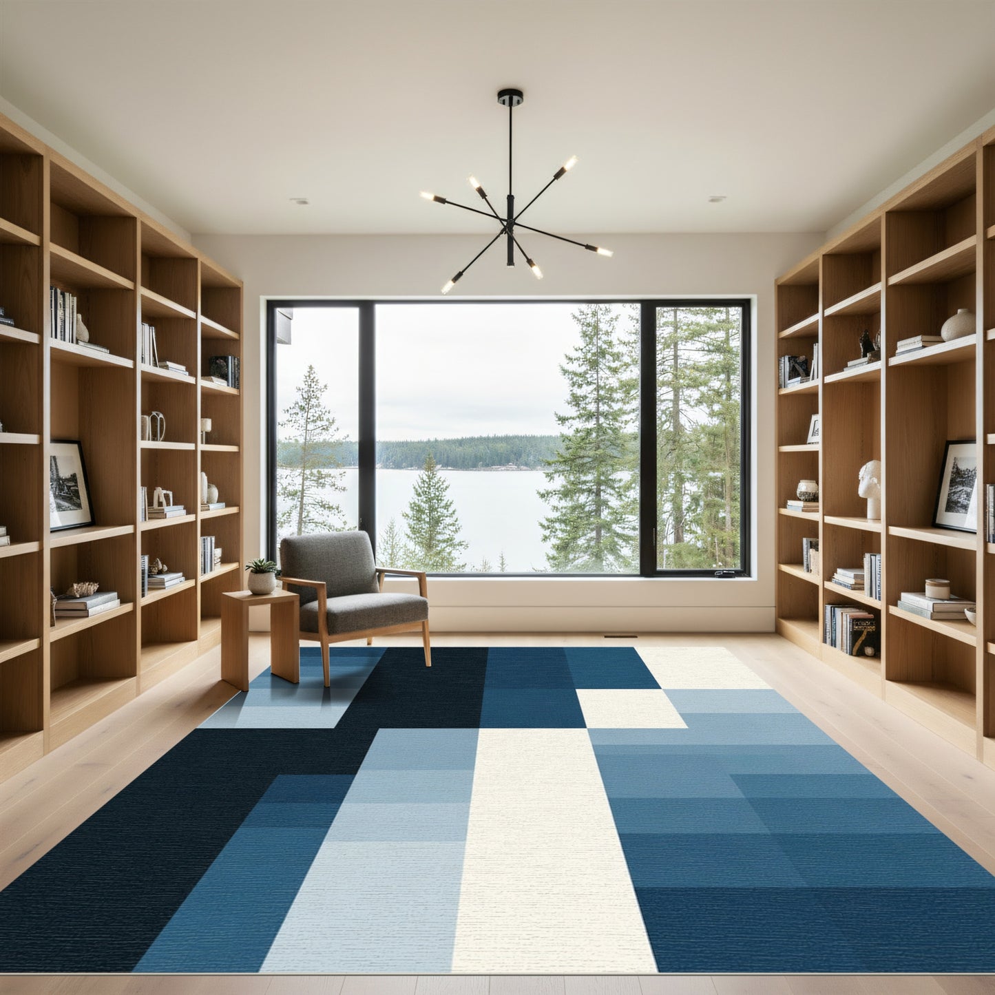 Gradient Blue Geometric Blocks Rug