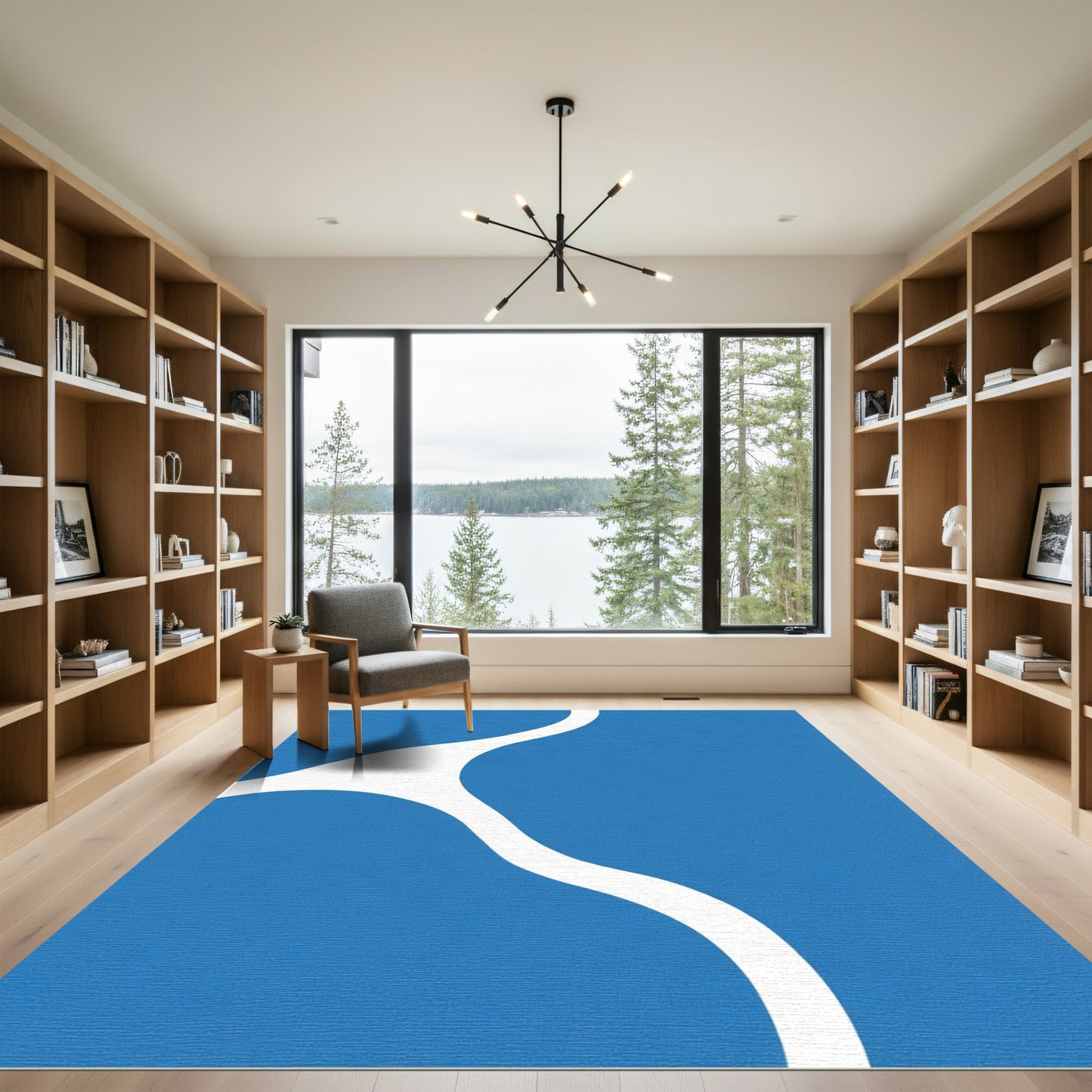Modern Blue Abstract Organic Flow Rug