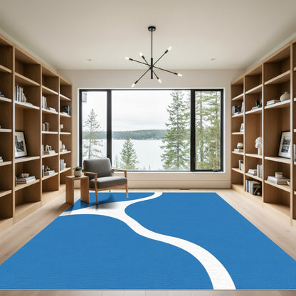 Modern Blue Abstract Organic Flow Rug
