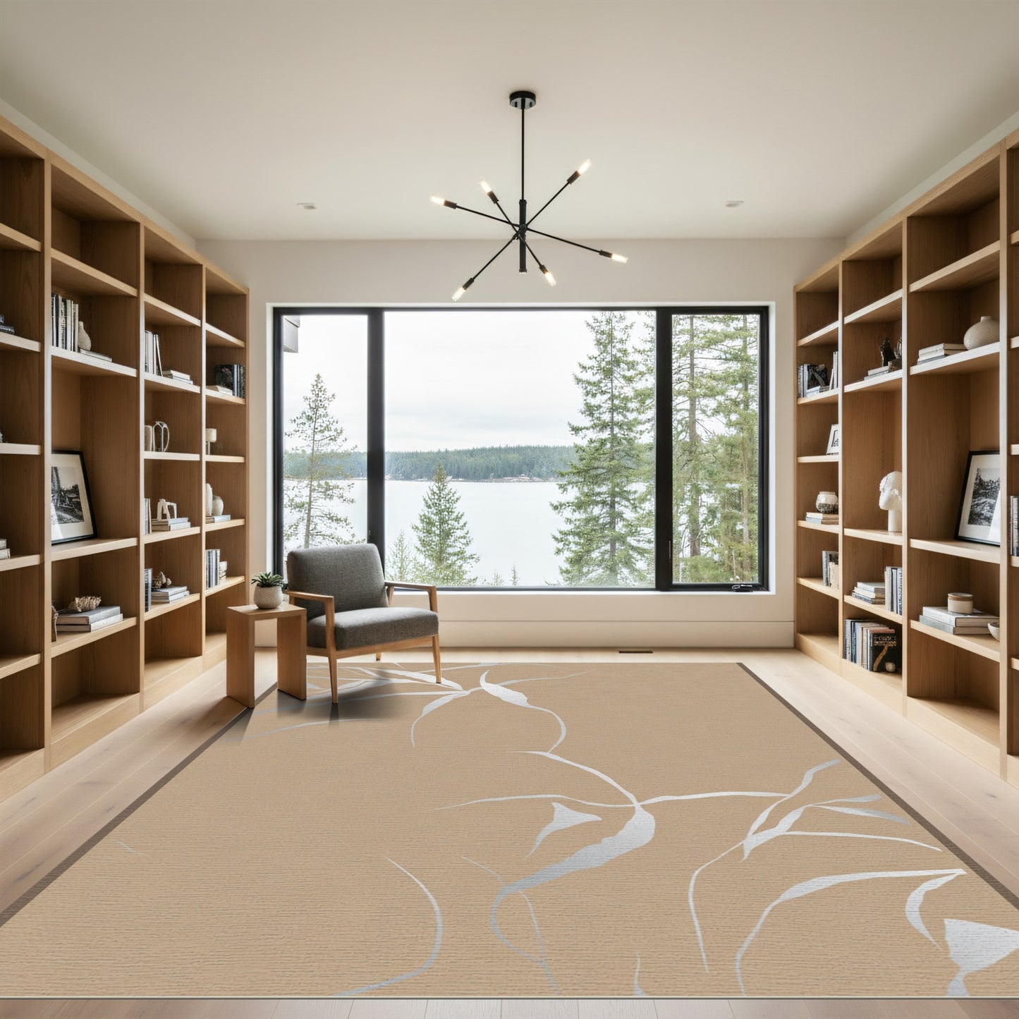 Silver Abstract Foliage Tan Rug