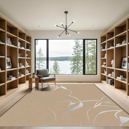 Silver Abstract Foliage Tan Rug