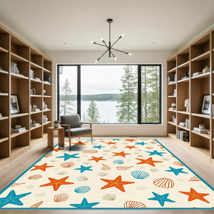 Coastal Starfish and Shells Ensemble Rug