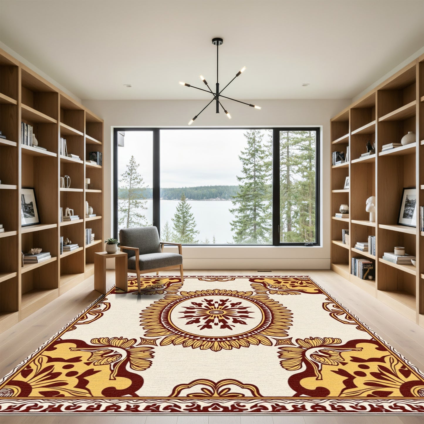 Crimson Geometric Floral Oval Medallion Rug