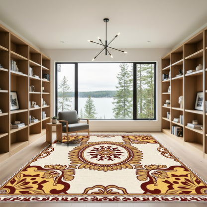Crimson Geometric Floral Oval Medallion Rug