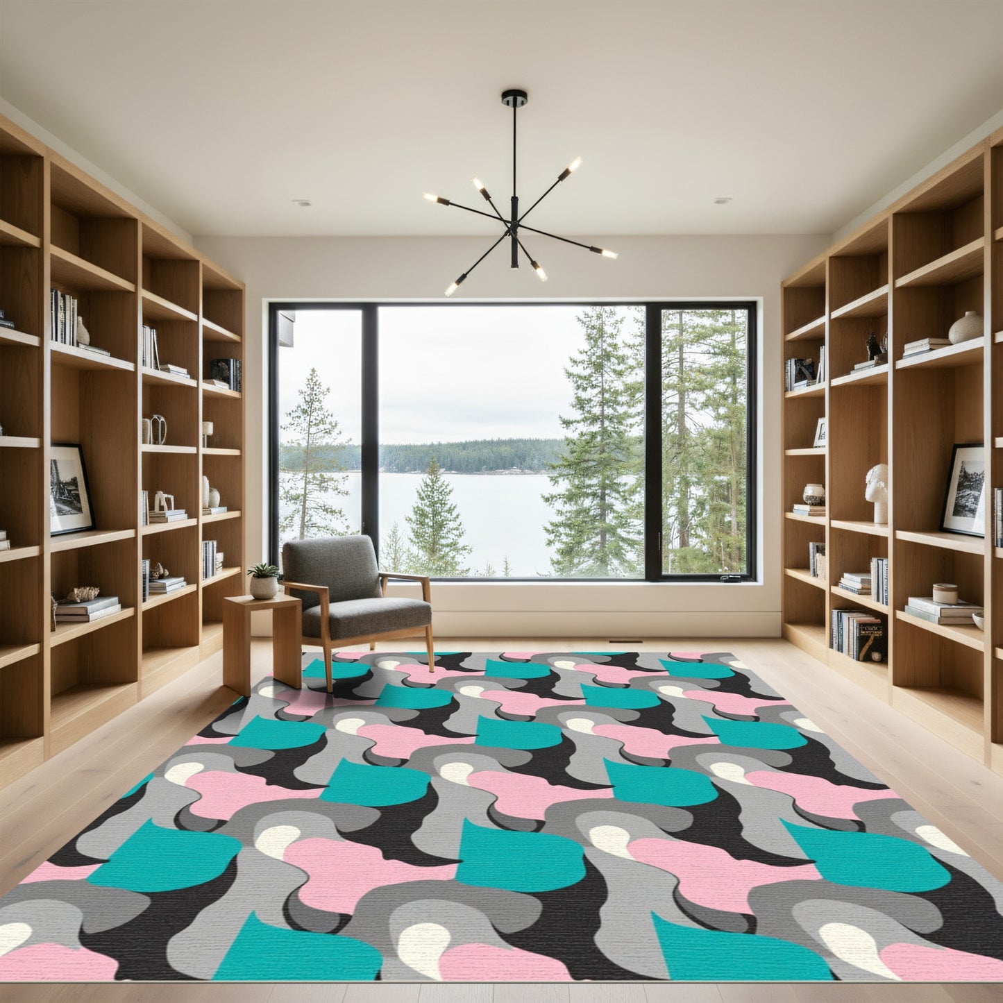 Teal Pink Gray Abstract Flow Rug