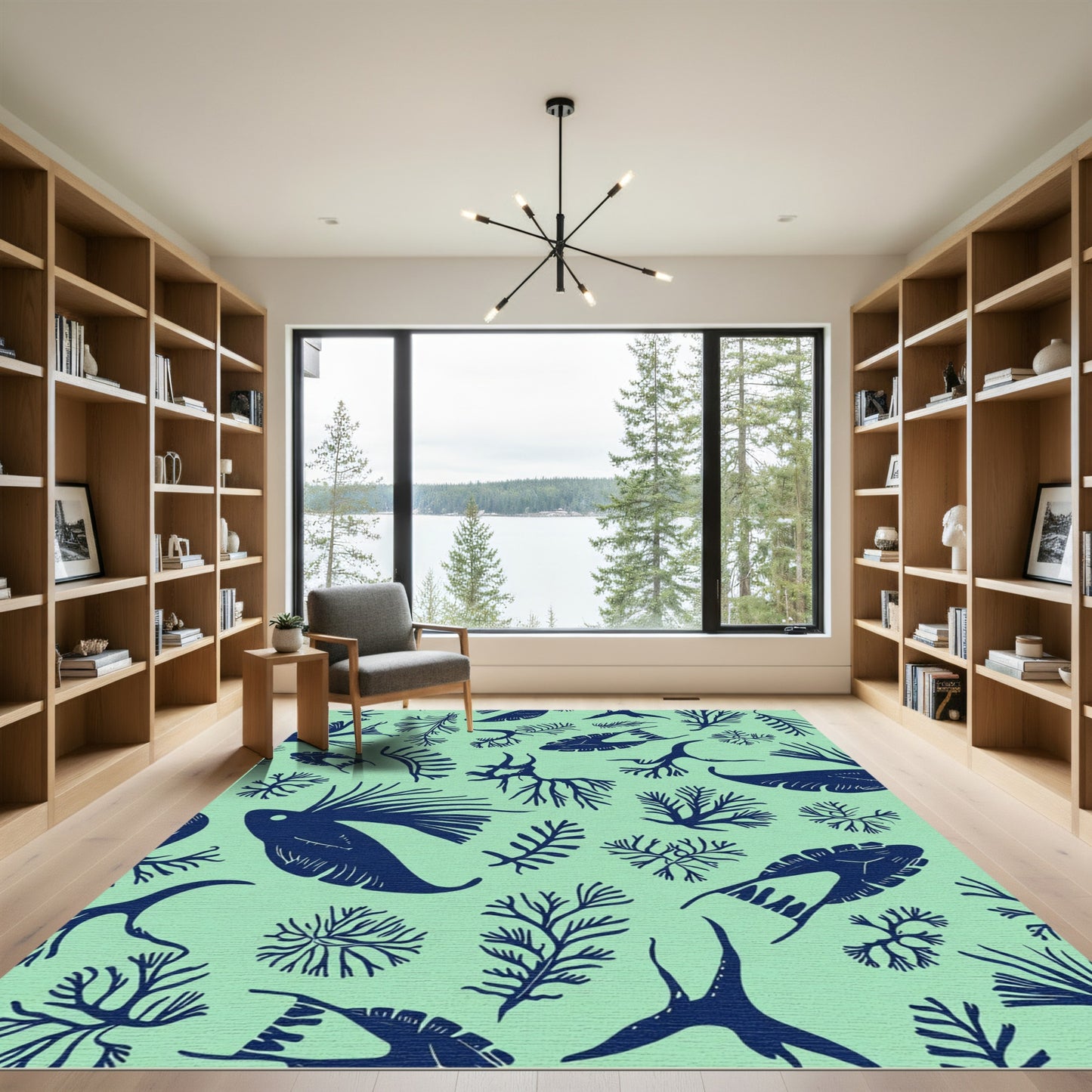 Deep Blue Marine Flora Scatter Rug