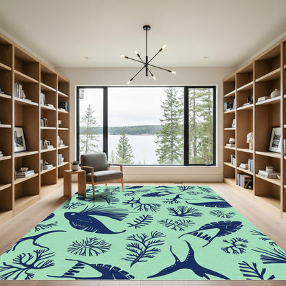 Deep Blue Marine Flora Scatter Rug