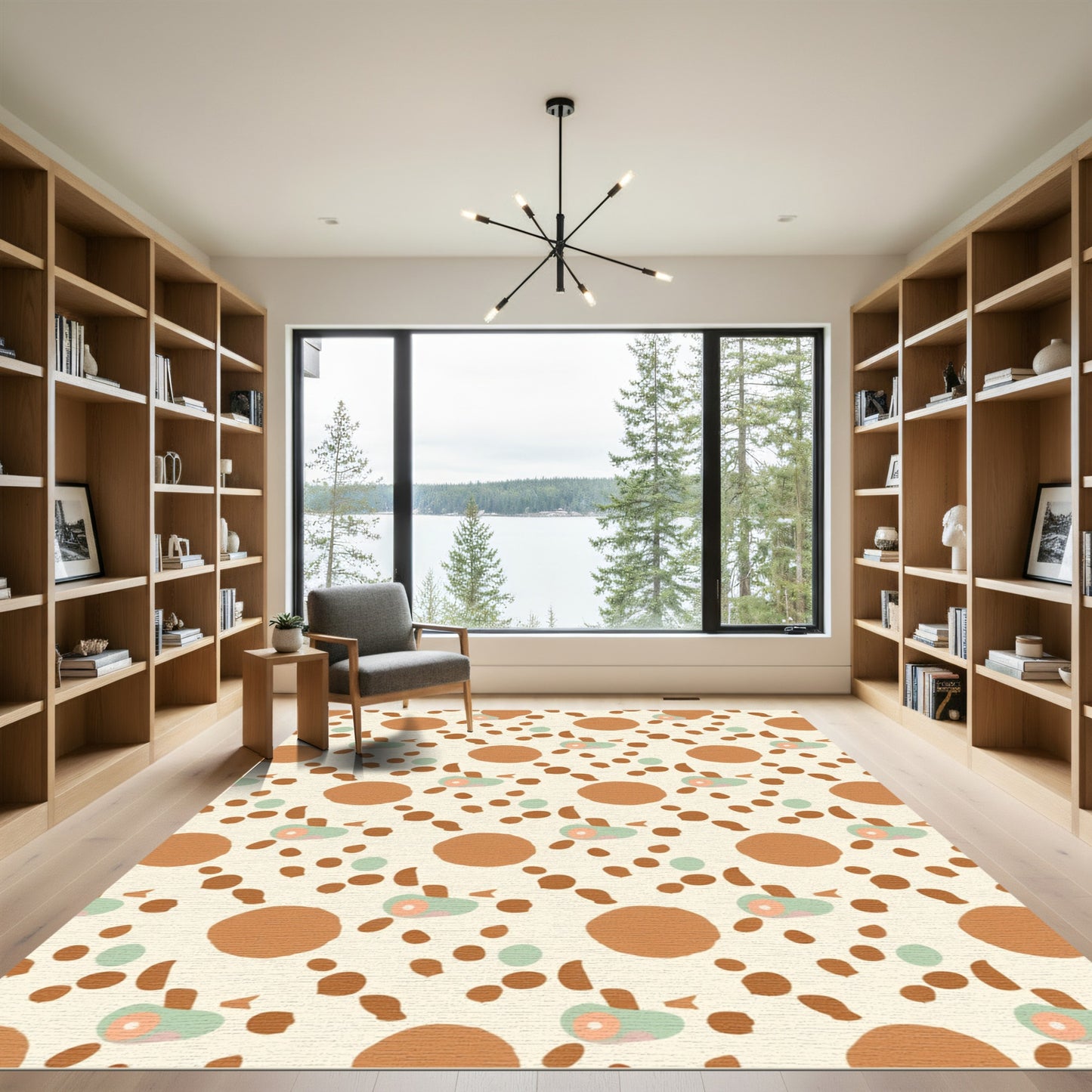 Cream brown abstract speckled eye oval Rug