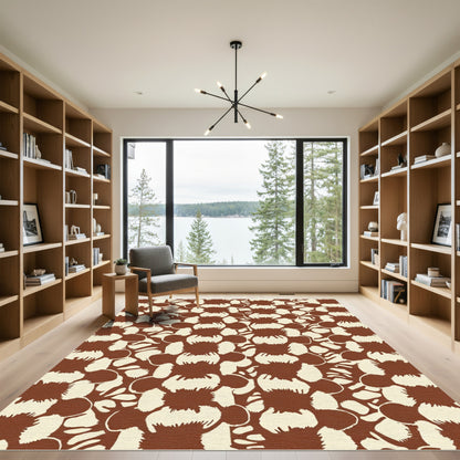 Brown Cream Abstract Floral Tile Rug