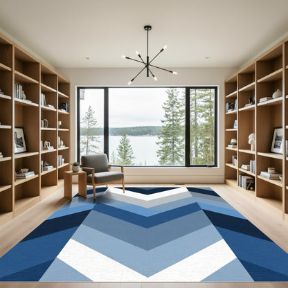 Geometric Chevron Blue Gradient Rug