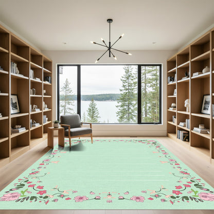 Soft Pink Floral Bordered Mint Rug