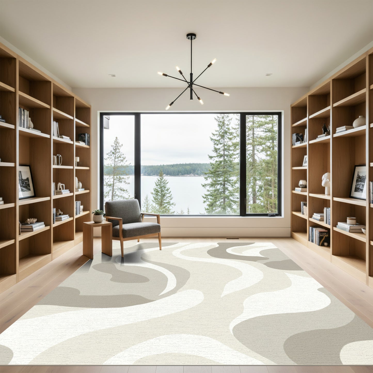 Neutral Organic Swirl Flow Rug