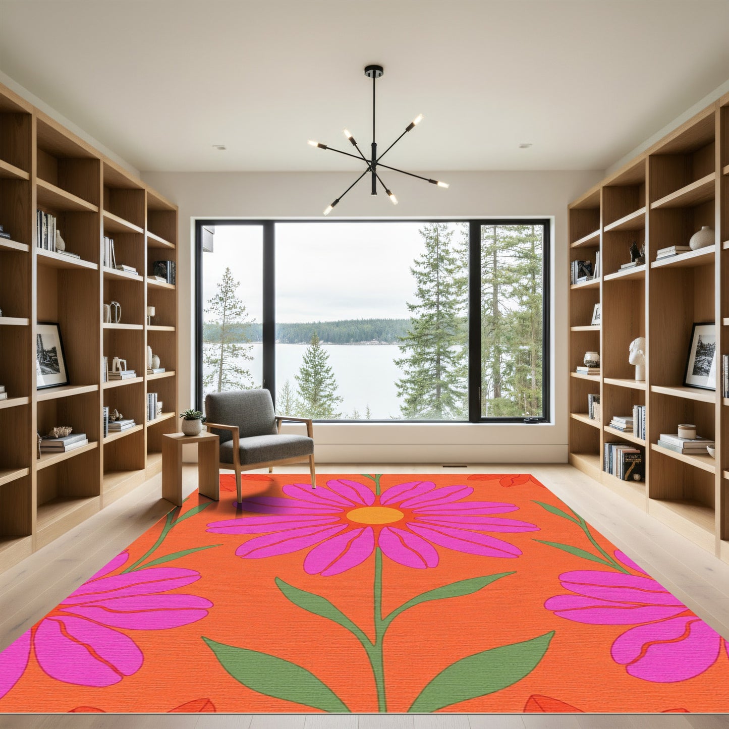 Bold Fuchsia Coneflowers In Orange Rug